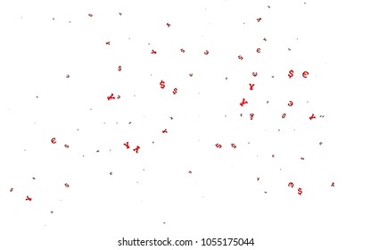 Light Red vector texture with financial symbols. Colored symbols of all currency on white background. The pattern can be used for ad, booklets, leaflets of banks.