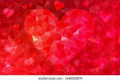 Light Red vector  texture with lovely hearts. Glitter abstract illustration with colorful hearts in romantic style. Pattern for marriage gifts, congratulations.