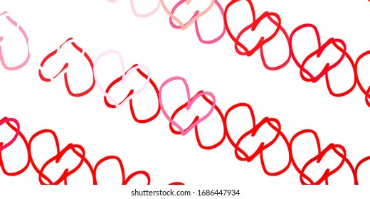 Light Red vector texture with lovely hearts. Decorative shining illustration with hearts on abstract template. Pattern for carnival, festival romantic leaflets.