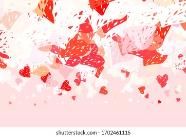 Textura vectorial de color rojo claro con corazones encantadores. Ilustración inteligente con corazones gradientes en estilo valentino. Patrón de regalos de matrimonio, felicitaciones.