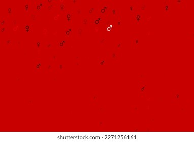 Textura vectorial roja clara con iconos masculinos y femeninos. Ilustración inteligente en el estilo de gradiente colorido con signos de género. Diseño inteligente para aplicaciones de citas.
