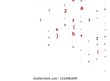Light Red vector texture with mathematic symbols. Colored mathematic signs with gradient on white background. Best design for your math college.