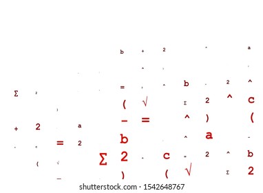 Light Red vector texture with mathematic symbols. Shining colorful illustration with isolated Digit signs. Best design for your math college.