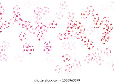 Light Red vector texture with mathematic symbols. Blurred design in simple style with collection of numerals. Pattern for school, grammar websites.