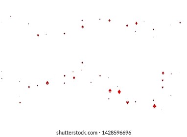 Light Red vector texture with playing cards. Shining illustration with hearts, spades, clubs, diamonds. Pattern for ads of parties, events in Vegas.