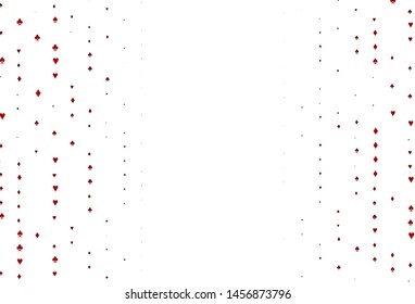 Light Red vector texture with playing cards. Blurred decorative design of hearts, spades, clubs, diamonds. Pattern for booklets, leaflets of gambling houses.