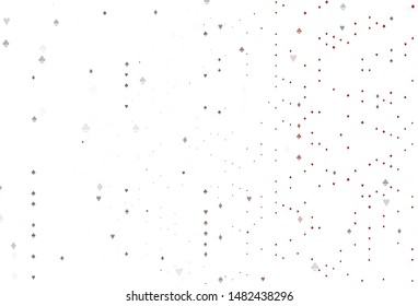 Light Red vector texture with playing cards. Colored illustration with hearts, spades, clubs, diamonds. Design for ad, poster, banner of gambling websites.