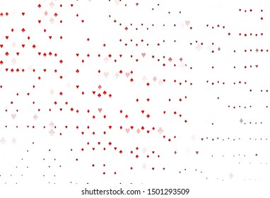 Light Red vector texture with playing cards. Glitter abstract sketch with isolated symbols of playing cards. Pattern for booklets, leaflets of gambling houses.