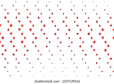 Light Red vector texture with playing cards. Colored illustration with hearts, spades, clubs, diamonds. Design for ad, poster, banner of gambling websites.