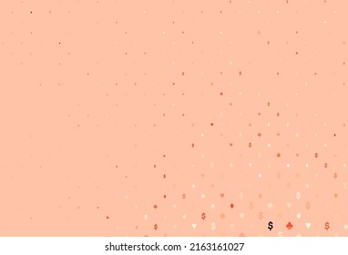Light red vector texture with playing cards. Shining illustration with hearts, spades, clubs, diamonds. Smart design for your business advert of casinos.