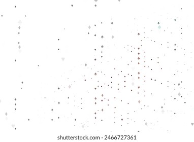 Light Red vector texture with playing cards. Colorful gradient with signs of hearts, spades, clubs, diamonds. Template for business cards of casinos.