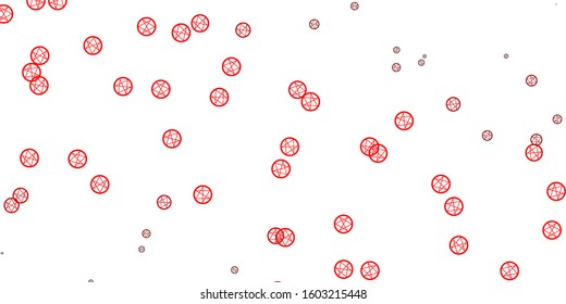 Light Red vector texture with religion symbols. Illustration with magical signs of spiritual power. Background for esoteric, mystic designs.