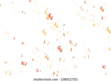 Light Red vector texture with selling prices 30, 50, 90 %. Shining colorful illustration with isolated selling prices. Backdrop for mega promotions, discounts.