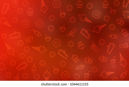 Light Red vector texture with sweets, candies. Blurred decorative design of desserts in doodle style. Pattern for menu of cafes and restaurants.