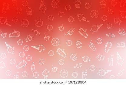 Light Red vector texture with sweets, candies. Beautiful colored illustration with candies in doodle style. Pattern for ad, booklets, leaflets of restaurants.