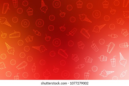 Light Red vector texture with sweets, candies. Illustration with set of sweet food in doodle style. Design for ad, poster, banner of cafes or restaurants.