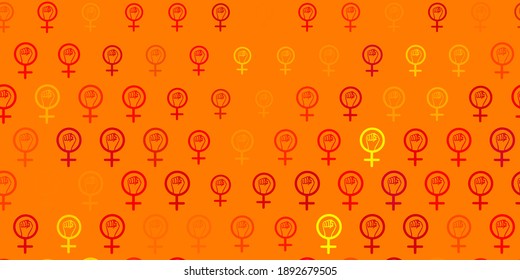 Textura vectorial de color rojo claro con símbolos de derechos de la mujer. Ilustración colorida con formas de feminismo degradado. Diseño elegante para tapices.