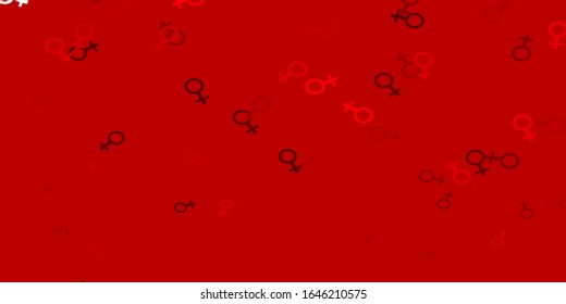 Light Red vector texture with women's rights symbols. Illustration with signs of women's strength and power. Design for landing pages.