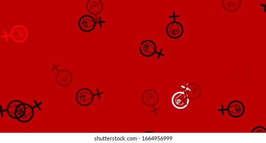 Light Red vector texture with women's rights symbols. Abstract illustration with a depiction of women's power. Elegant design for wallpapers.