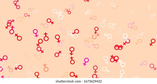 Light Red vector texture with women's rights symbols. Abstract illustration with a depiction of women's power. Simple design for your web site.
