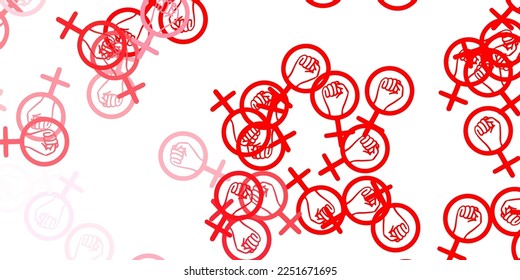 Light Red vector texture with women's rights symbols. Colorful illustration with gradient feminism shapes. Background for International Women’s Day.