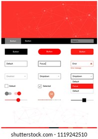 Light Red vector ui kit in polygonal style with circles. Ui Ux kit with colorful polygonal background in its header. Simple colorful design for websites.