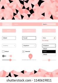 Light Red vector ui kit in polygonal style. Simple Material Design Kit with colorful mosaic of triangles. Modern template for your landing page.