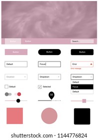 Light Red vector ui kit with clouds & stars. Web ui kit with abstract gradient clouds in its header. Beautiful layout for websites, landing pages.