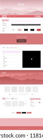 Light Red vector ui kit with landscape. Web ui kit with abstract gradient hills in its header. Beautiful layout for websites, landing pages.