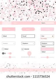 Light Red vector ui ux kit with circles. Modern Style guide with colorful gradient circles in its header. This sample is for your landing page.