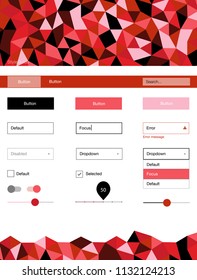 Light Red vector ui ux kit in triangular style. Colorful Style guide with triangles on abstract background. Beautiful layout for websites, landing pages.