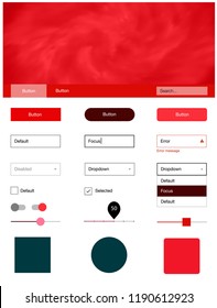 Light Red vector ui ux kit with space stars. Modern Style guide with colorful gradient sky in its header. This template you can use for websites.