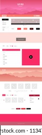Light Red vector web ui kit with mountains. Modern Style guide with colorful gradient mountains in its header. Template for landing pages of leisure.