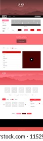 Light Red vector web ui kit with mountains. Colorful Style guide with mountains on abstract background. Template for landing pages of leisure.