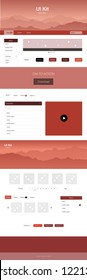 Light Red vector web ui kit with mountains. Colorful ui/ux kit with header consisted of hills & rocks. Sample for your landing page of tourism.