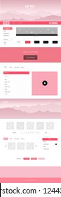 Light Red vector wireframe kit with nature. Simple Material Design Kit with colorful mountains in header. Template for website of outdoor activities.