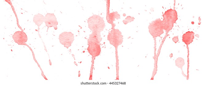 Light red watercolor splashes and blots on white background. Ink painting. Hand drawn illustration. Abstract watercolor artwork. 