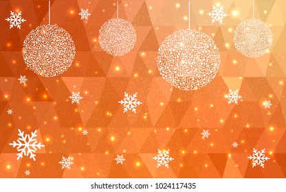 Light Red Yellow christmas postcard low polygon background. Vector illustration consisting of triangles. Abstract triangular polygonal origami or crystal design of New Year celebration.