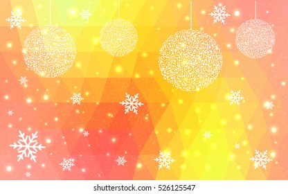 Light Red Yellow christmas postcard low polygon background. Vector illustration consisting of triangles. Abstract triangular polygonal origami or crystal design of New Year celebration.