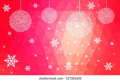 Light Red Yellow christmas postcard low polygon background. Vector illustration consisting of triangles. Abstract triangular polygonal origami or crystal design of New Year celebration.
