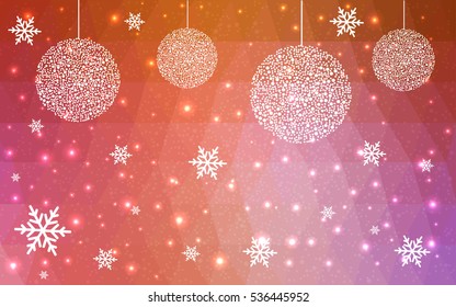 Light red Yellow christmas postcard low polygon background. Vector illustration consisting of triangles. Abstract triangular polygonal origami or crystal design of New Year celebration.