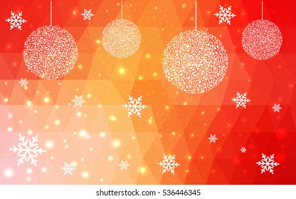 Light Red Yellow christmas postcard low polygon background. Vector illustration consisting of triangles. Abstract triangular polygonal origami or crystal design of New Year celebration.