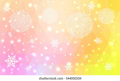 Light Red, yellow christmas postcard low polygon background. Vector illustration consisting of triangles. Abstract triangular polygonal origami or crystal design of New Year celebration.