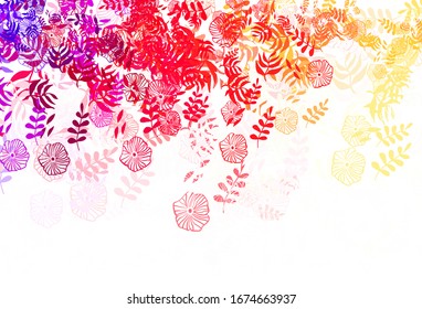 Light Red, Yellow vector abstract design with leaves. Modern geometrical abstract illustration with leaves. Doodle design for your web site.