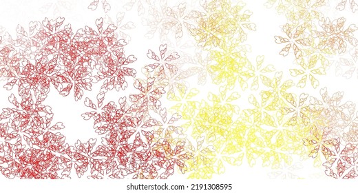 Light red, yellow vector abstract backdrop with leaves. Doodle illustration of leaves in Origami style with gradient. Pattern for website designs.