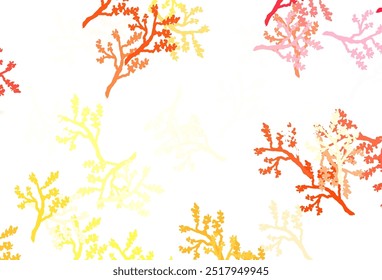 Vermelho claro, fundo abstrato vetor amarelo com sakura. Folhas, ramos em estilo natural no fundo branco. Modelo para planos de fundo de telefones celulares.