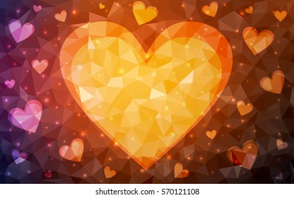 Light Red, Yellow vector abstract glitter heart shape on white background in love concept for valentine's day with sweet and romantic moment. Polygonal design for your business.