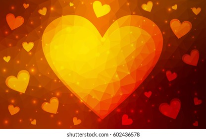 Light red, yellow vector abstract Triangle Geometrical Heart on white polygonal background. Happy Valentine's Day Greeting Card. Stock template for your design.