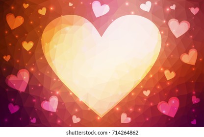 Light Red, Yellow vector abstract Triangle Geometrical Heart on white polygonal background. Happy Valentine's Day Greeting Card. Stock template for your design.