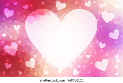 Light Red, Yellow vector abstract glitter heart shape on white background in love concept for valentine's day with sweet and romantic moment. Polygonal design for your business.